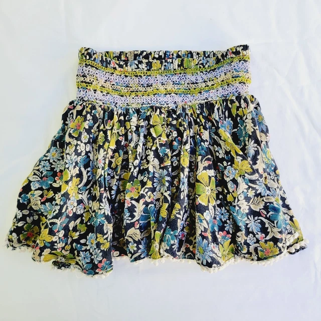 Mimi & Maggie Girl's Blue Floral Boho Lined Skirt - size 6