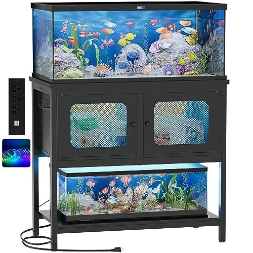 40 Gallon Fish Tank Stand with LED Light and Outlet Metal Aquarium Stand