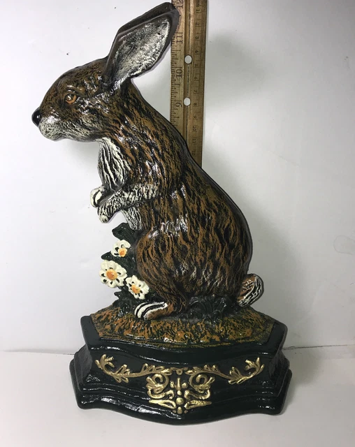 Cast Iron Bunny Rabbit Door Stop Hand Painted Color Enamel 1994 Upper Deck