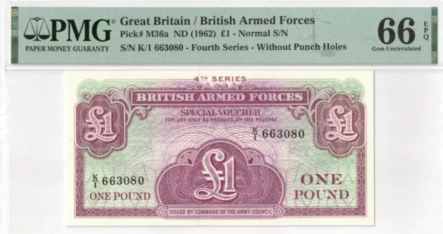 1962 Great Britain/British Arm Forces 4th Series £1 Pound P-M36a PMG 65