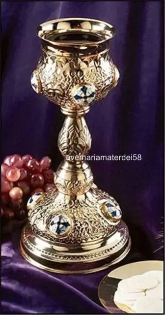 Catholic Orthodox 24Kt Gold Plated Chalice Set 8 oz. 10.5"H x 3.5"D & Paten 5"D