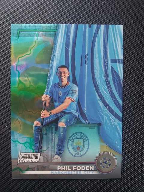 Phil Foden /225 Aqua Green Electric 2022-23 Topps Stadium Chrome UEFA Soccer