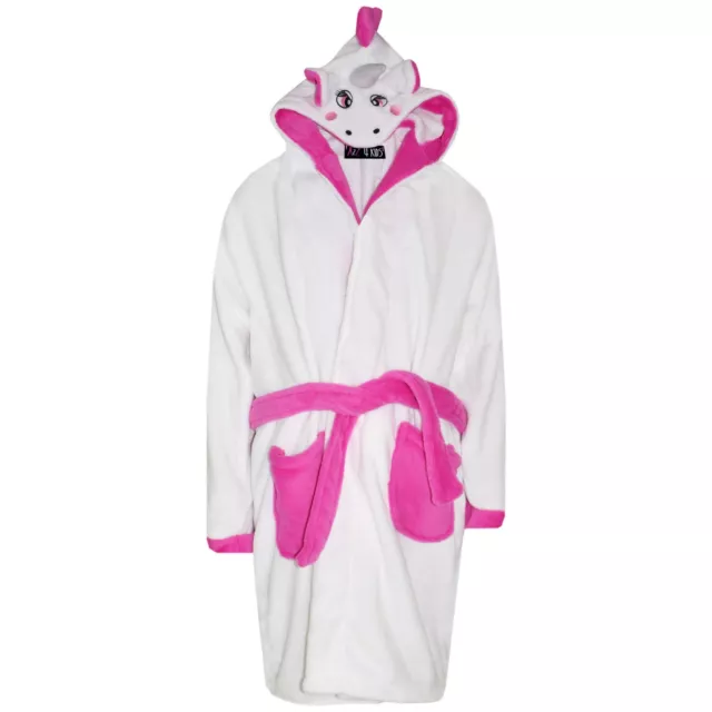 Kids Girls Bathrobes 3D Animal Unicorn Dressing Gown Fleece Loungewear 2-13 Year