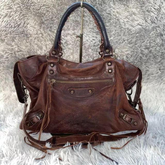 Balenciaga City Leather Shoulder bag 2Way medium Brown Women Italy mirror