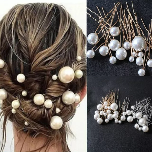 Donna Forma a U Spilla Metallo Fermaglio Clip per Capelli Finti Perla Spo ☽