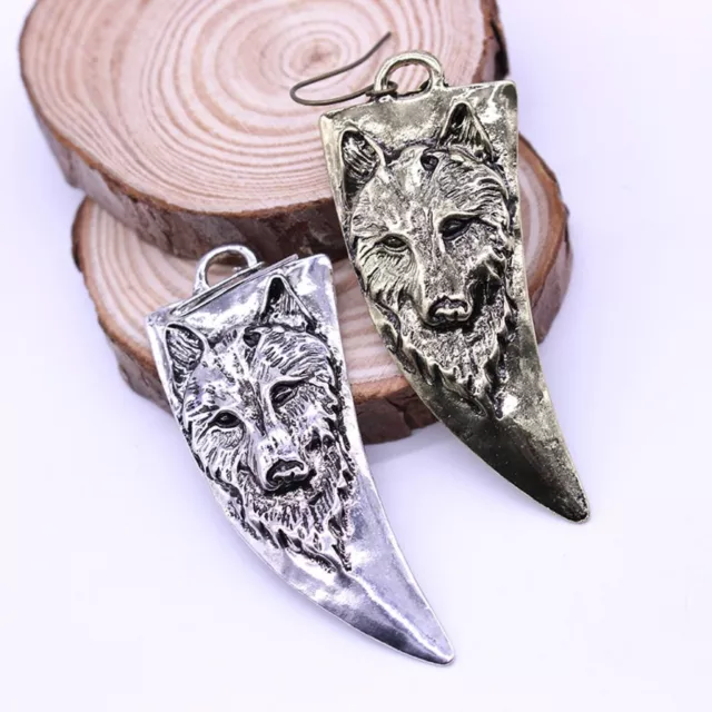 Vintage Horn Shaped Wolf Head Earrings Punk Animal Long Earrings For Women