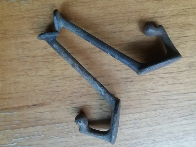 Antique Original Pair Cast Iron Coat Hat Hooks