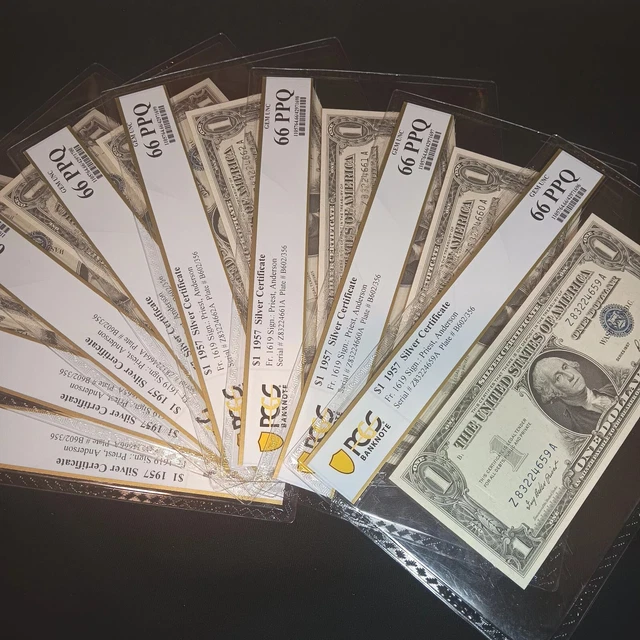 1957 $1 Silver Certificate Fr. 1619 Block  PCGS Graded Gem UNC 66 PPQ