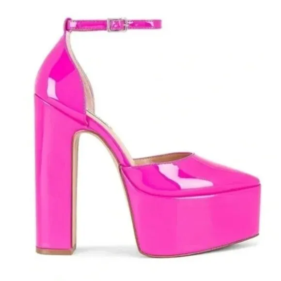 NEW Steve Madden  Prompt Platform Pumps in Fuchsia Patent Leather Pink 8.5