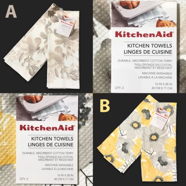 KITCHENAID Set of 2 FIREWORKS Kitchen Dish Towels Honey Rust Yellow Pink New