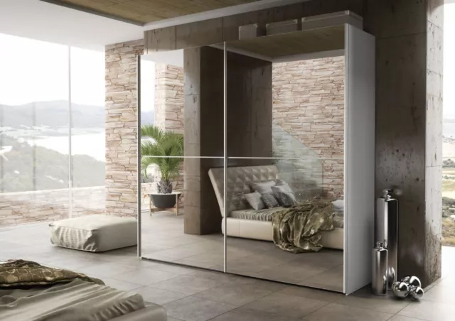 Memphis 240cm White Full Mirrored Large Sliding Door Wardrobe Bedroom Furniture