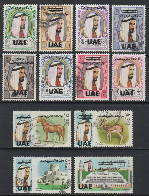 1972 Abu Dhab Mi.84/95 fine used Definitives, overprint UAE (SG£1100) [sv2356]
