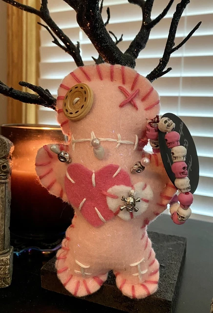 Lil Creeps Voodoo Doll & Skull Bracelet & Skull Pins 7 In Haunted Horror Poppet