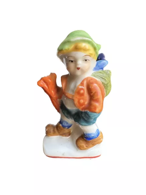 Vintage Boy Porcelain Figurine With Umbrella 3”Made in Occupied Japan