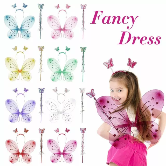 Dressing Up Girl Fancy Dress Set Fairy Wand Princess Hair Hoop Butterfly Wings