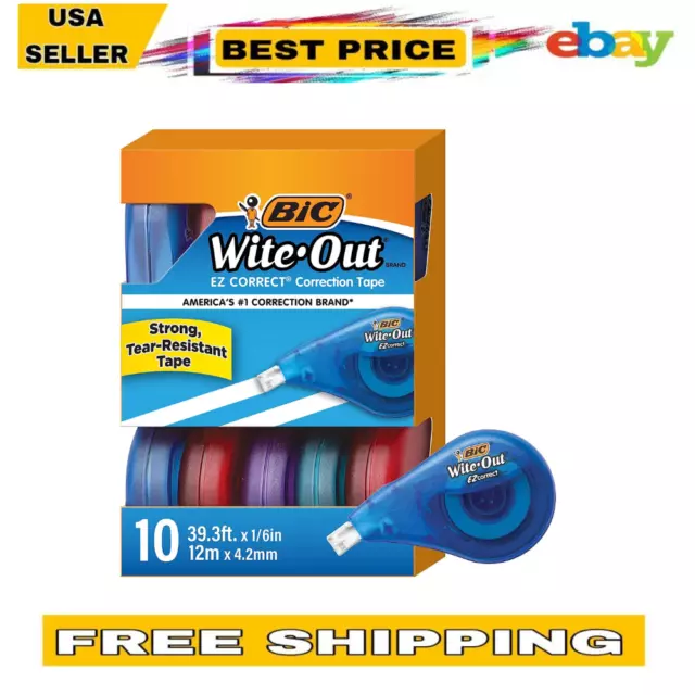 BIC Wite-Out Brand EZ Correct Correction Tape, 39.3 Feet, 10-Count Pack of White