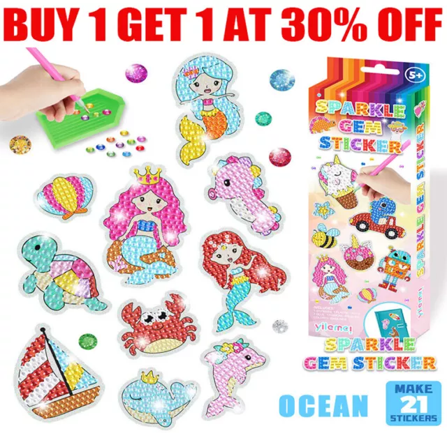 Girls Sparkle Gem Sticker Diamond Painting Kit Unicorn Mermaid Art  DIY StickLT