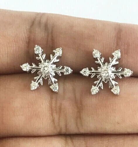 1Ct Round Cut Simulated Diamond Snowflake Stud Earring 14K White Gold Plated