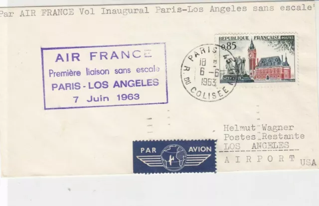 France 1963 Paris Cancel Air France Paris-LosAngelesSlogan Stamp Cover ref22758