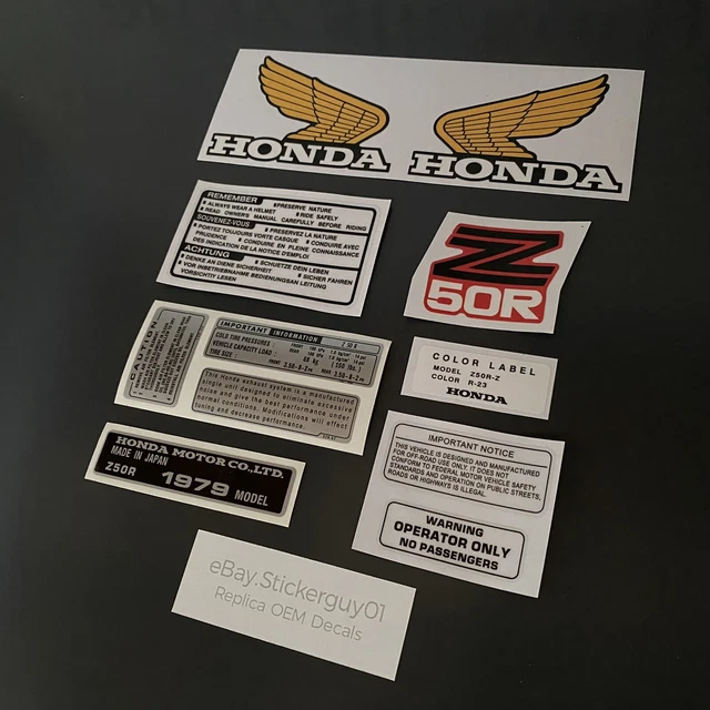 HONDA Z50R MONKEY Bike 1979 Decal Sticker Set Inc Tank Sides Warning