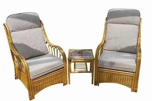 Sorrento Cane Conservatory Furniture Duo Set- 2 Chairs and a Side Table-'Cream'