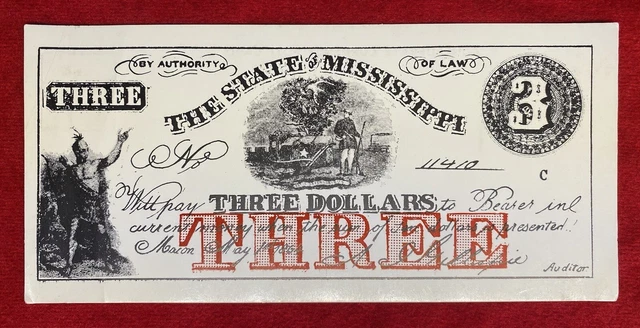 *Reprint-Mississippi Confederate $3 Bill* Centennial Souvenir Currency Postcard!