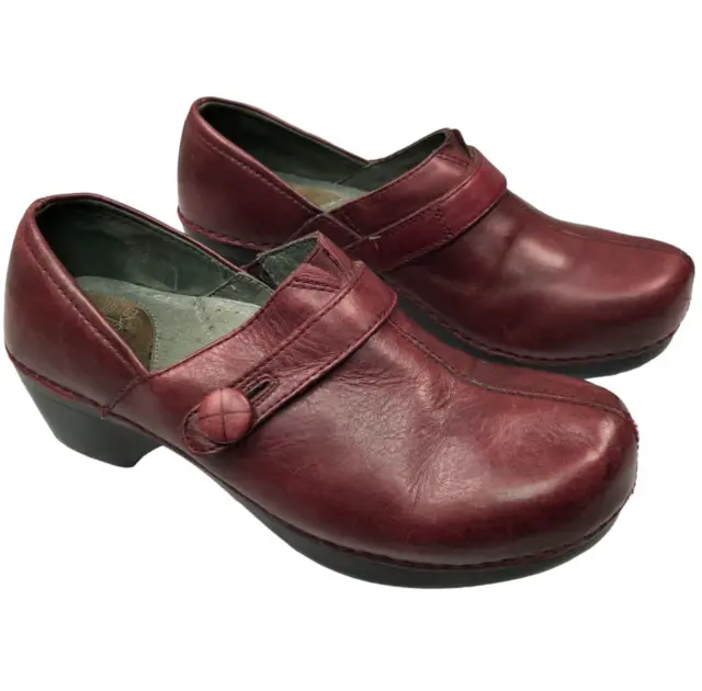 Dansko Clogs Womens 38 Red Leather Solstice Slip On Shoes Button Strap Nursing