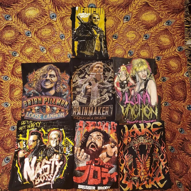 WWE WWF WCW ECW WRESTLING SHIRT LOT of 7 Vintage wrestling shirts 6 SZ XL-1 SZL