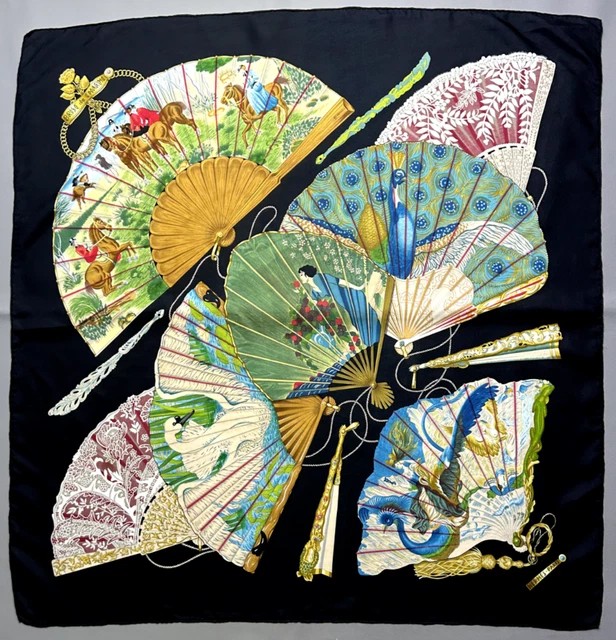 Foulard Carré Vintage 100% Soie – Motifs Géométriques Multicolores – État Bon