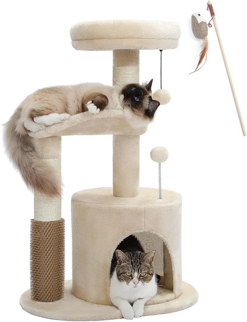 Small Cat Tree for Indoor Cats with Free Interactive Cat Toy, 32.7" Cat Tower wi