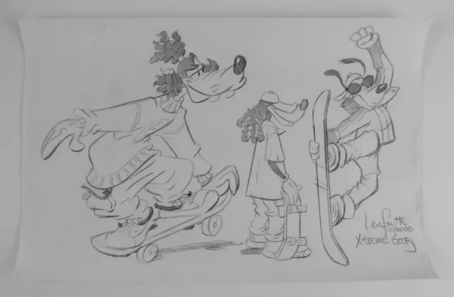 Original Artist Len Smith Signed Numbered Goofy 11x17 Concept Pencil Drawing