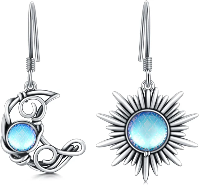 925 Sterling Silver Sun and Moon/Lighthouse/Tree of Life/Snowflake Dangle Earrin