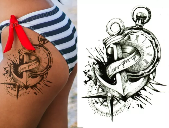 Temporary Tattoo Anchor and Compass Nautical Fake Body Art Sticker Waterproof