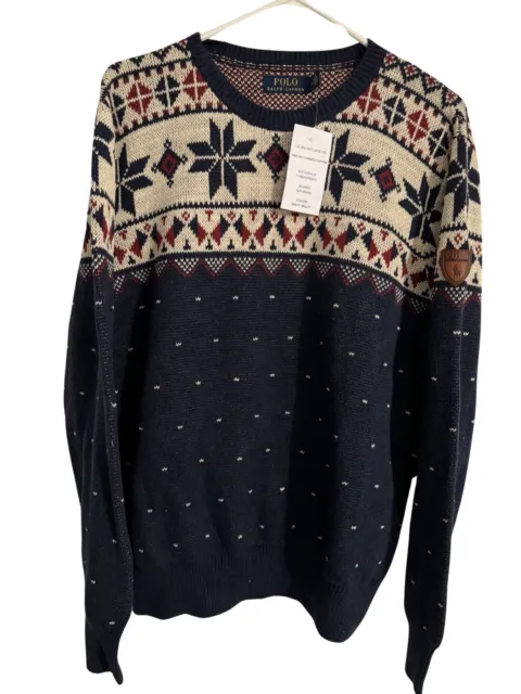 $198 MSRP NWT Polo Ralph Lauren blue red Holiday Heritage Fair Isle sweater Sm