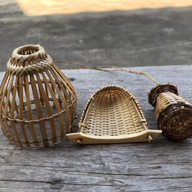 MINIATURE FISHING TRAP Woven Bamboo Basket Coop Creel Handmade Home Decor  2.5  $64.90 - PicClick
