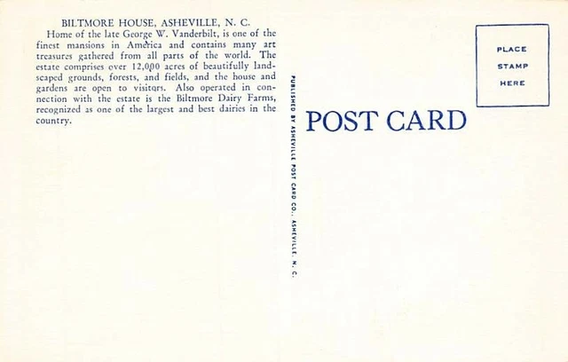 Postcard NC: Airplane View of Biltmore House, Asheville, Linen, Unposted 2