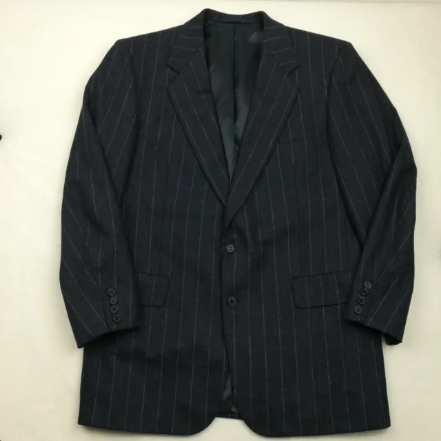 VTG Chester Barrie Savile Row 40R Flannel Wool Pinstripe Suit Navy Blue 32x29 2