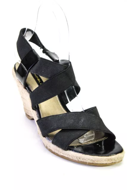 BANDOLINO WOMENS PATENT Leather Elastic Espadrille Wedge Sandals Black ...