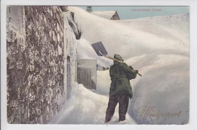 AK Gruß-AK, Wintersport, Verschneite Hütte, 1910