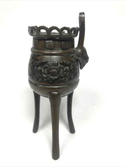 Antique Asian Chinese Hand Made Incense Burner Bronze Oriental