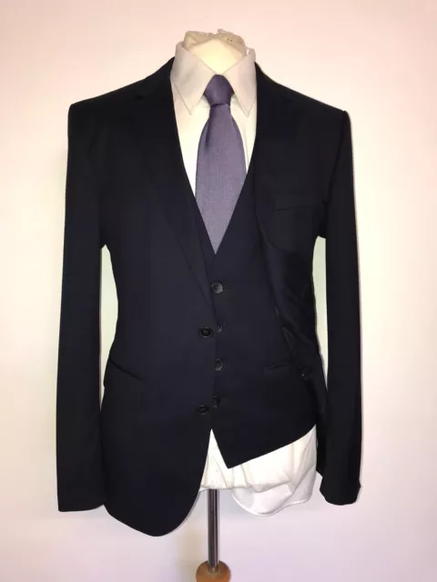 HUGO BOSS - TUTA 3 PEZZI LANA BLU NAVY SLIM FIT - 38 Reg - W32 L32 - INDOSSATA DUE VOLTE