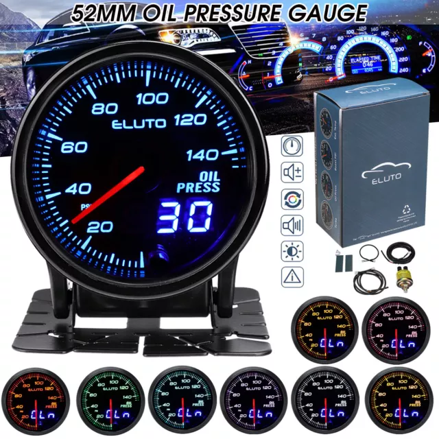 2" 52mm Digital & Pointer 10Color LED 0-140 Psi Oil Pressure Gauge Meter +Sensor