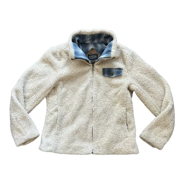 Pendleton Jacket Full Zip Beige Faux Fur Wool Plaid 23328 Womens Sz S