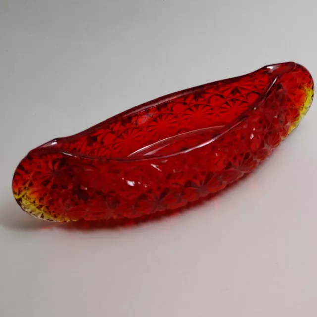 Vintage Fenton Canoe Glass Red/ Amberina Daisy & Button Pattern Florescent