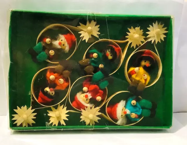 Vintage Christmas Ornaments Wood Shaving Elves Gnomes Whimsical Kitsch