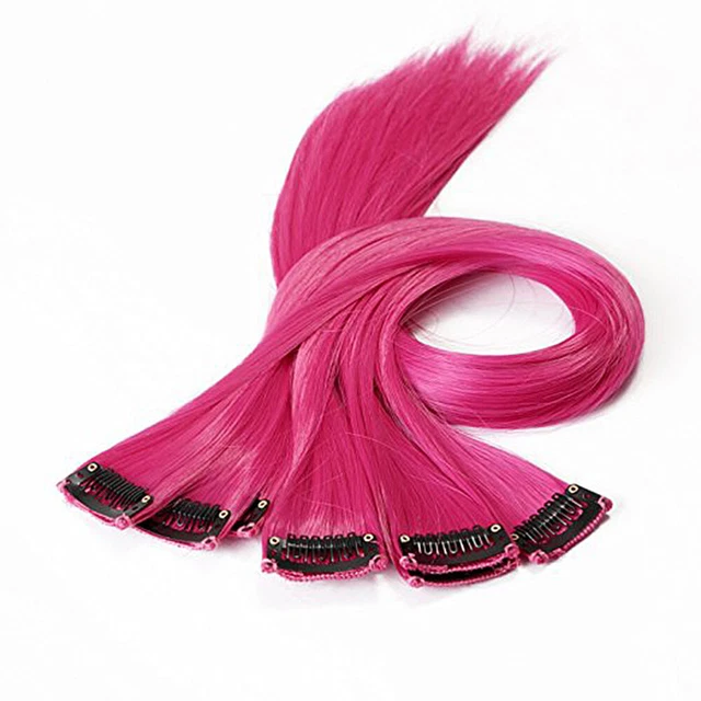 10 un. Extensiones de cabello liso con clip sintético de colores Miss