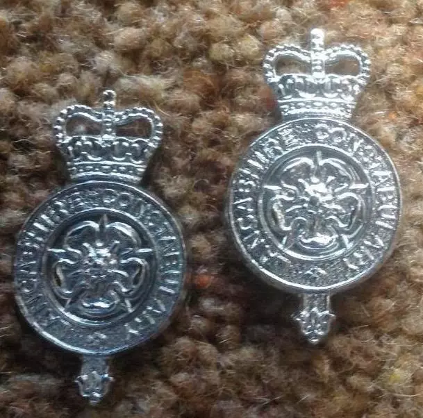 PAIR British POLICE LANCASHIRE   collar insignia