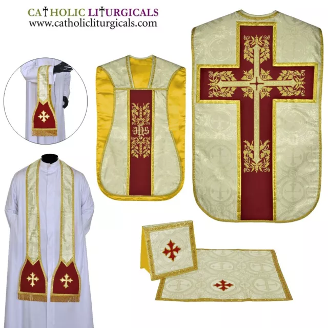 NEW GOLD Fiddleback Chasuble Mass Vestment set Veil, Maniple, Stole, Burse, pall