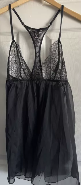 Victoria Secret Lingerie Babydoll Medium Black Sheer Lace Racerback Nightie