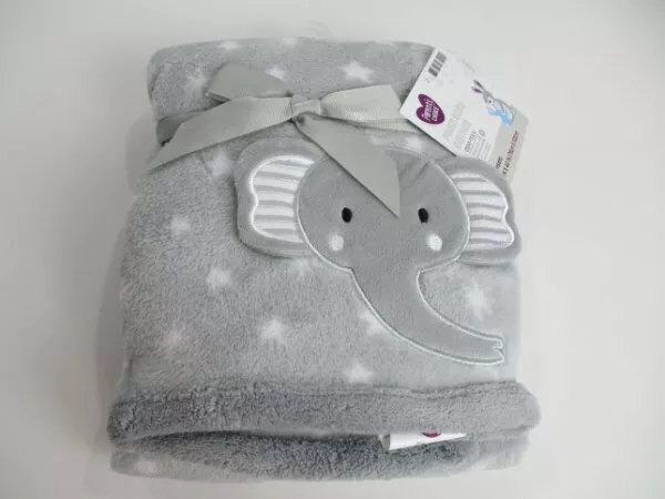 HTF NWT Parents Choice Walmart Grey And White Elephant Stars Plush Baby Blanket